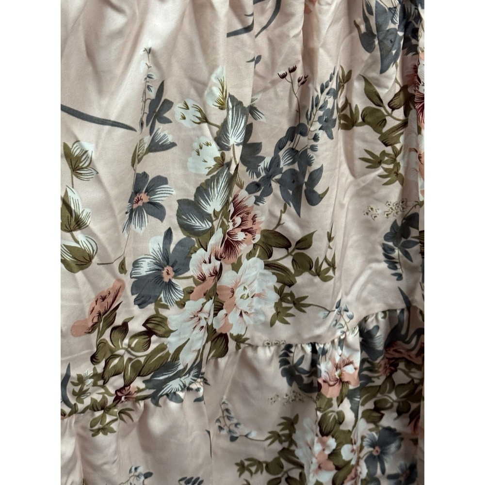 Pink Floral Cottagecore Midi Dress Smocked Bodice Puff Sleeve Tiered Romantic - Picture 3 of 8